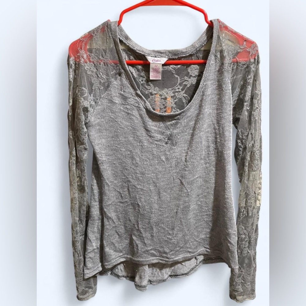 Candie's Gray Lace Long Sleeve Top
